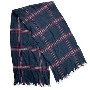 Women’s Fashion Neck Scarf Wrap Plaid Black Red White Striped Fringed Preowned